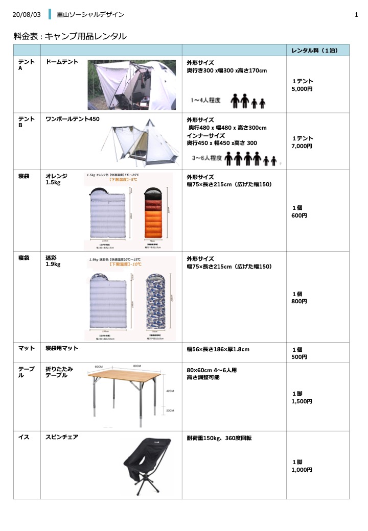 キャンプ用品レンタル